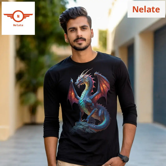 Elite Blue Dragon Theme Full Sleeves Black T-Shirt