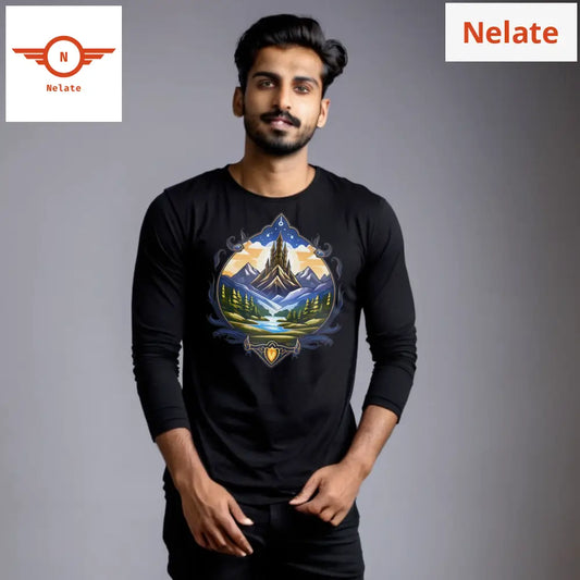 Fantasy Mountain Theme Full Sleeves Black T-Shirt