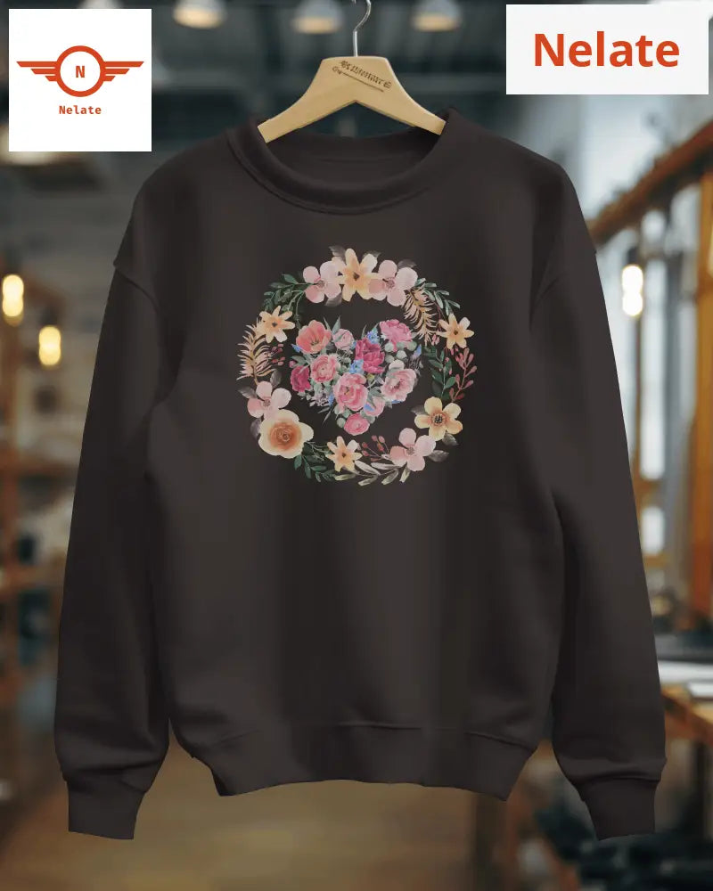 Floral Theme Womens Black Sweatshirt