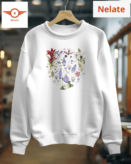 Floral Theme Womens White Sweatshirt