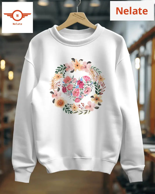 Floral Theme Womens White Sweatshirt