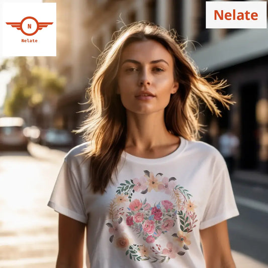 Floral Theme Womens White T-Shirt