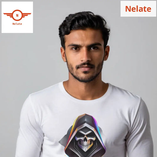 Gaming Logo Skull Full Sleeves White T-Shirt