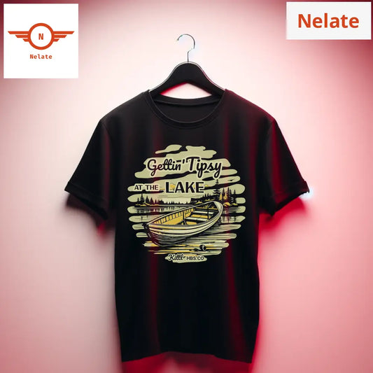 Gettin Tipsy At The Lake-Black T-Shirt