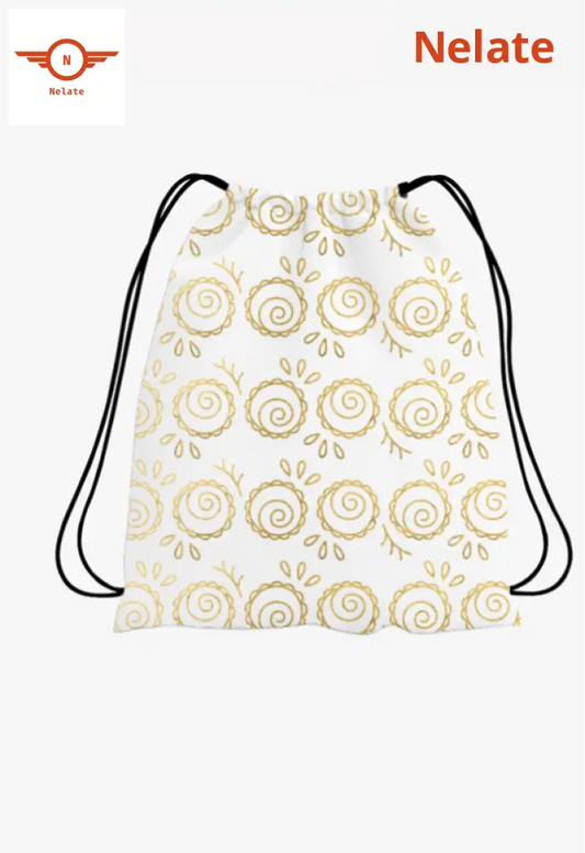 Golden Floral Pattern Exclusive Drawstring Bag
