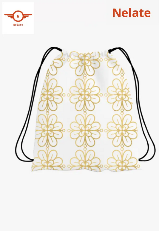 Golden Floral Pattern Exclusive Drawstring Bag
