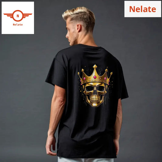 Golden Skeleton Crown Black Oversized T-Shirt
