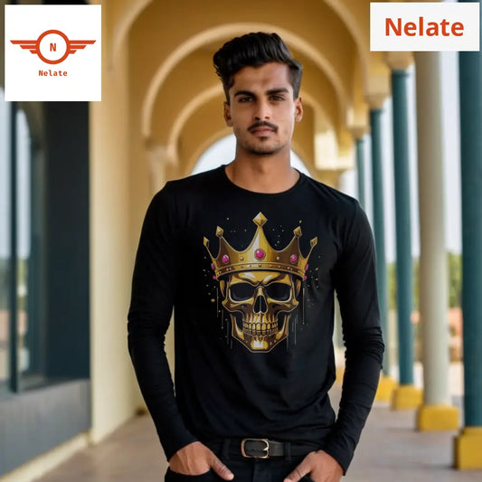 Golden Skull King Full Sleeves Black T-Shirt