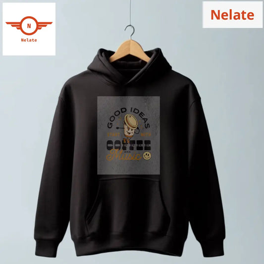 Good Coffee & Music - Cartoon Black Hoodie For Men