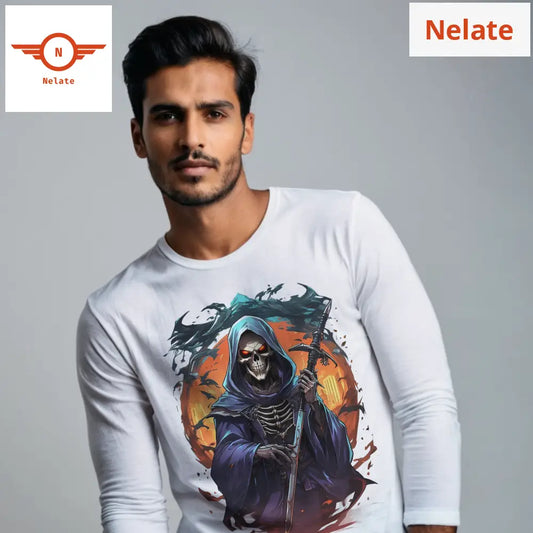 Grim Reaper Full Sleeves White T-Shirt