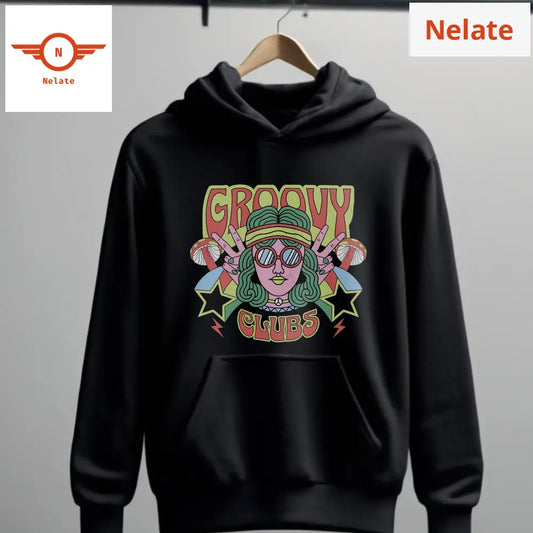 Groovy Clubs-Black Hoodie For Men