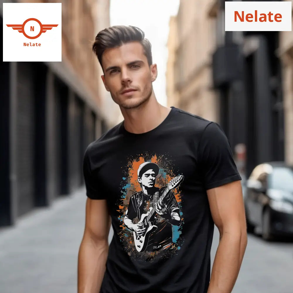 Guitarist Vector Design- Black T-Shirt