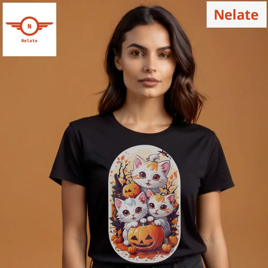 Halloween Cat Theme Black T-Shirt