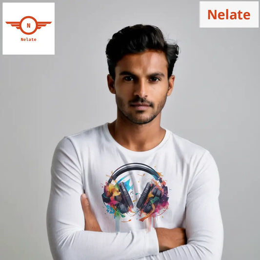 Headset Color Splash Full Sleeves White T-Shirt
