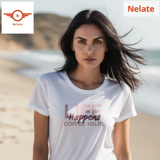 ’Life Happens Coffee Helps’ Women’s White T-Shirt