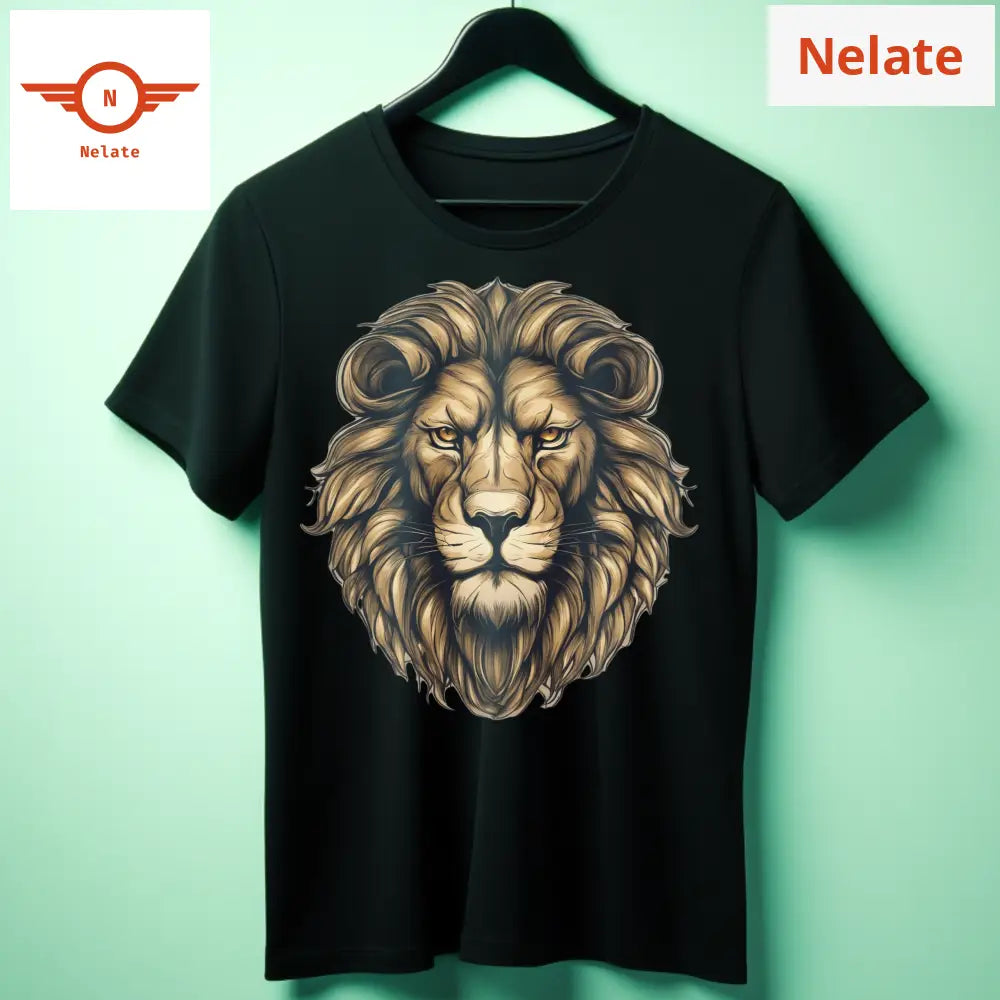 Lion Face Closeup Black T-Shirt