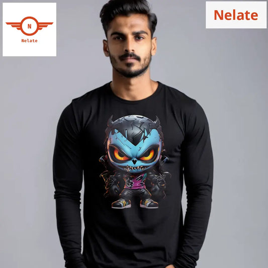Little Alien Theme Full Sleeves Black T-Shirt