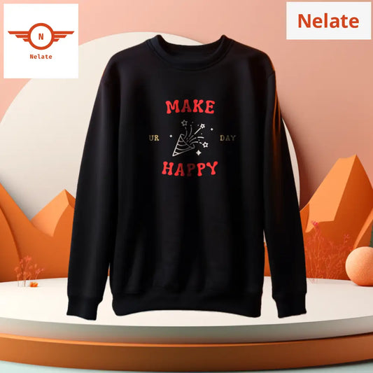 Make Ur Day Happy Black Sweatshirt For Men