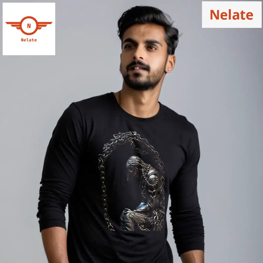 Man Chained Full Sleeves Black T-Shirt