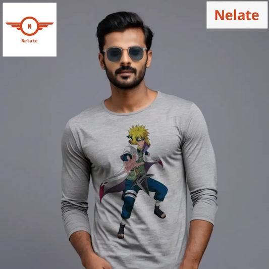 Minato Namikaze Full Sleeves Melange Grey T-Shirt