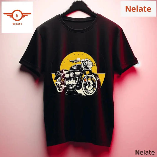 Motor bike yellow background black t-shirt -  by Nelate - Men's T-shirt, Men’s T-shirt