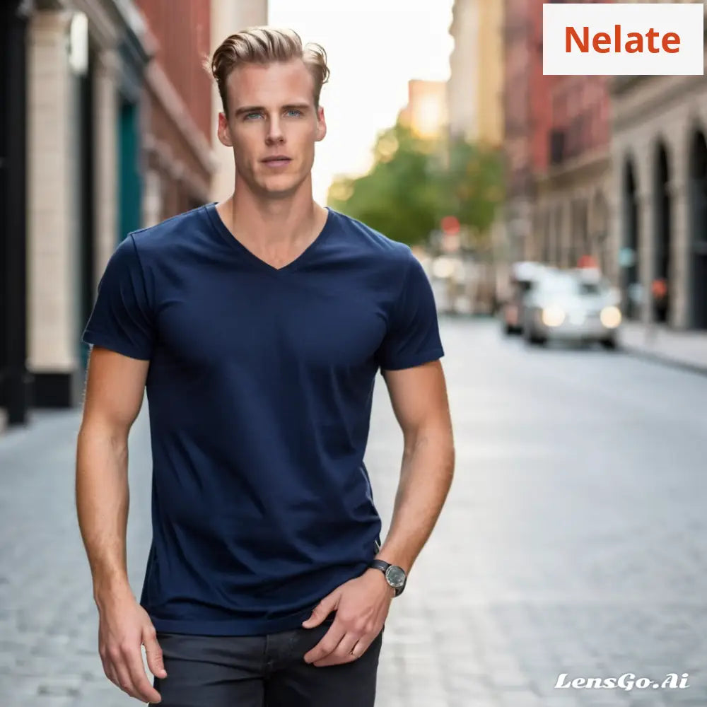 Nelate Exclusive V-Neck T-Shirt (Navy Blue)