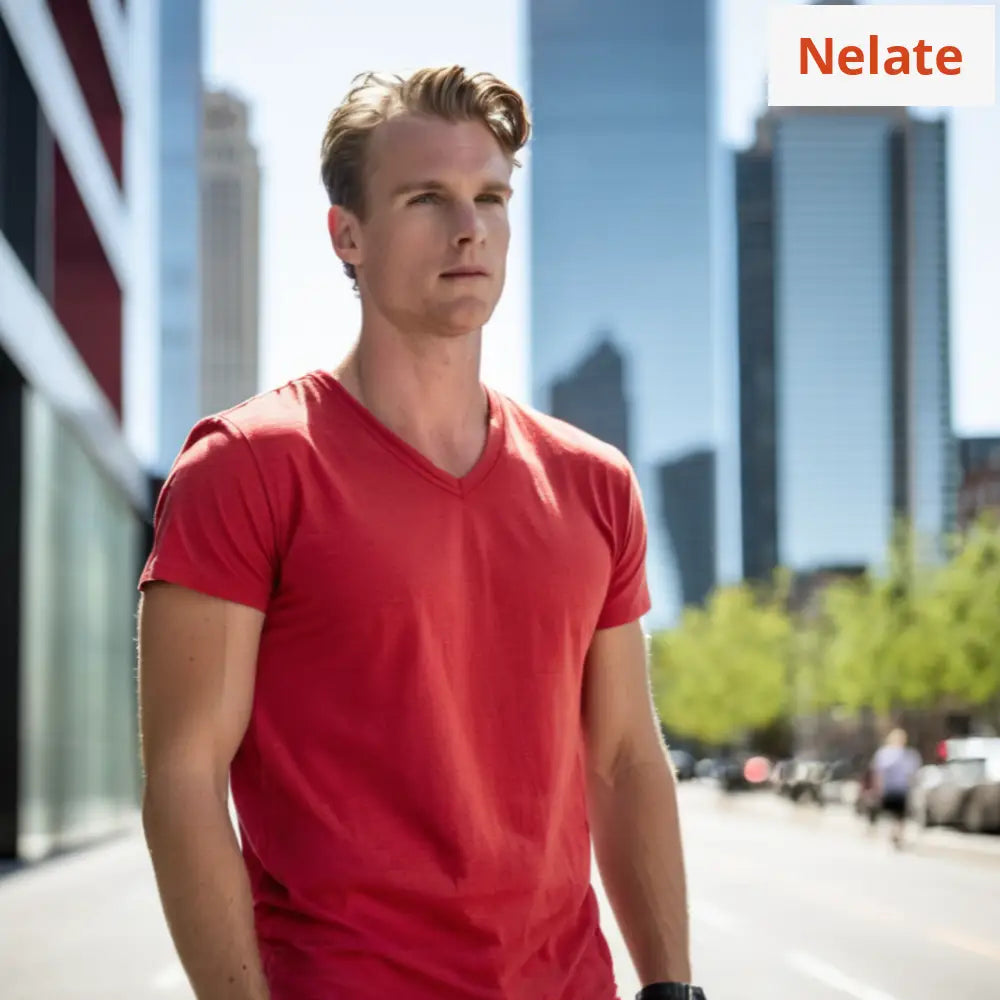Nelate Exclusive V-Neck Mens T-Shirt (Red)