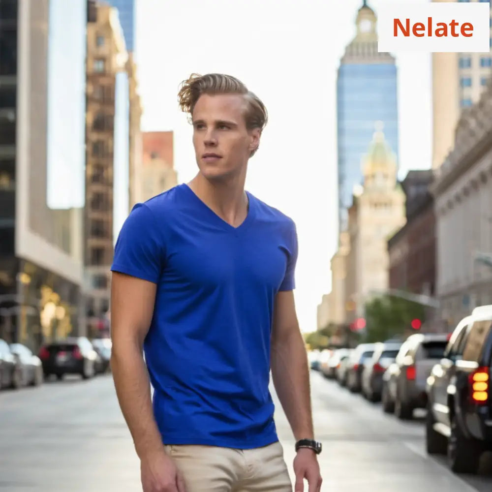 Nelate Exclusive Mens V--Neck T-Shirt (Royal Blue)