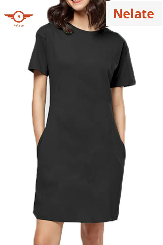 Nelate High Quality Black T-Shirt Dress