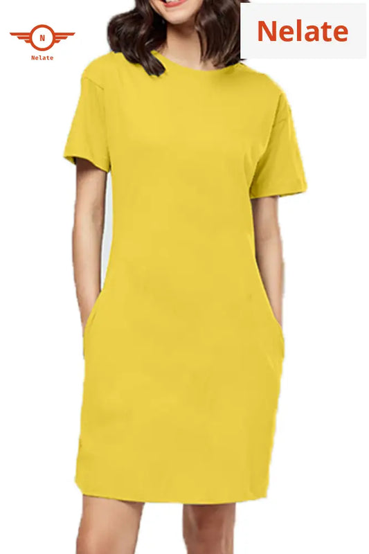 Nelate High Quality Golden Yellow T-Shirt Dress