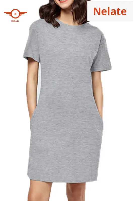 Nelate High Quality Grey Melange T-Shirt Dress