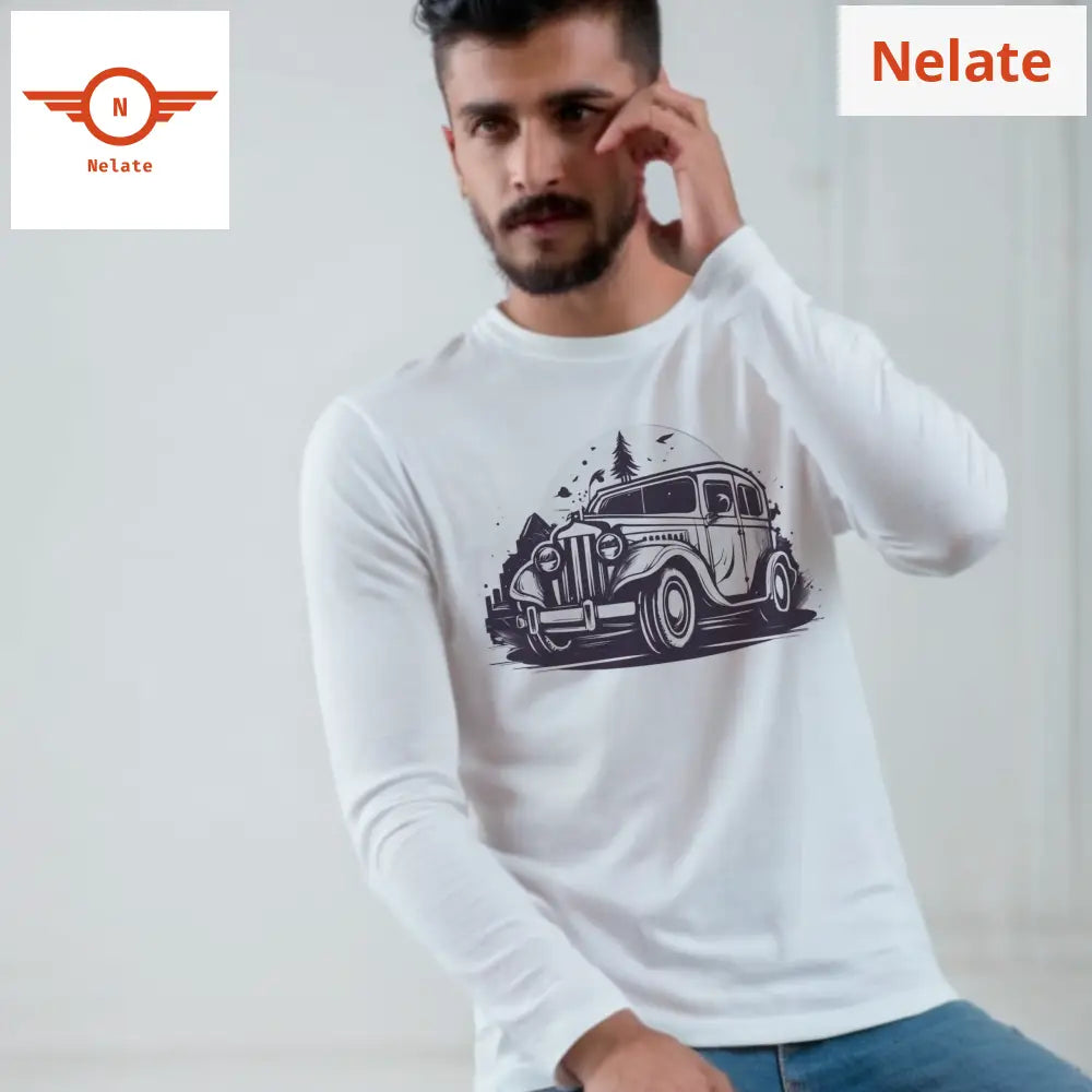 Night Ride Truck Theme Full Sleeves White T-Shirt