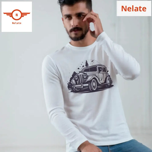 Night Ride Truck Theme Full Sleeves White T-Shirt