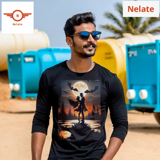 Night Theme Romance Full Sleeves Black T-Shirt