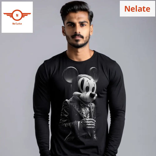 Old Mickey Mouse Theme Full Sleeves Black T-Shirt