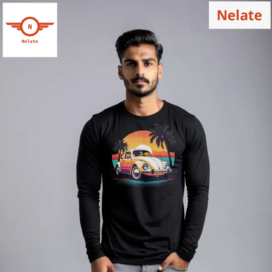 Orange Car Tourism Theme Full Sleeves Black