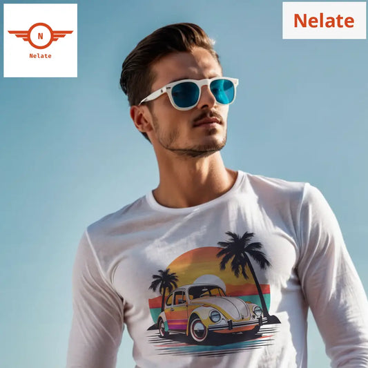 Orange Car Tourism Theme Full Sleeves White T-Shirt