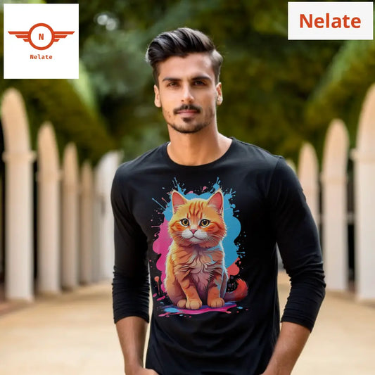 Orange Cat Full Sleeves Black