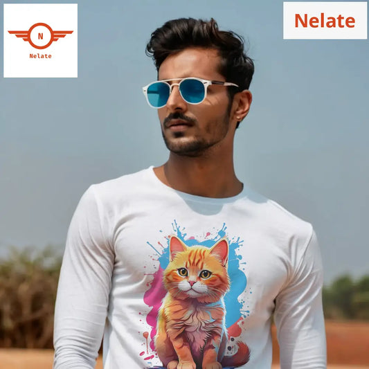 Orange Cat Full Sleeves White T-Shirt