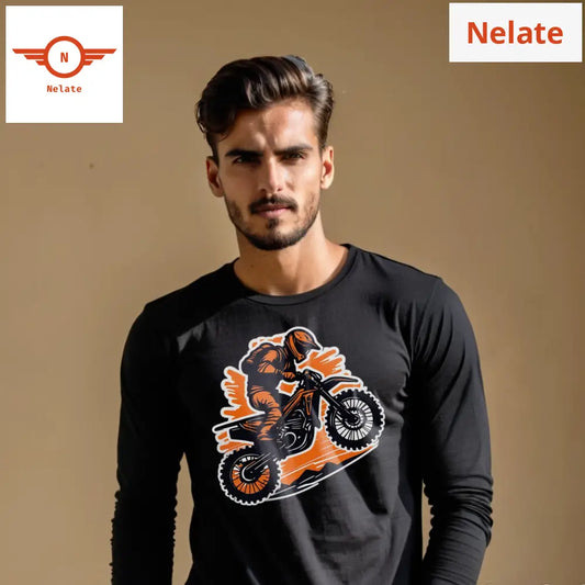 Orange Theme Bike Rider Black Full Sleeves