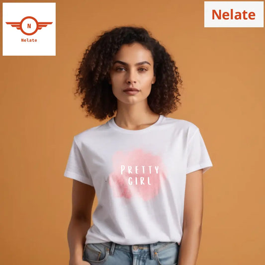 Pretty Girl Peach Background Splash White T-Shirt
