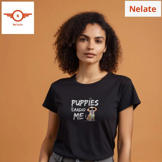 ’Puppies Cardio Me’ Women’s Black T-Shirt