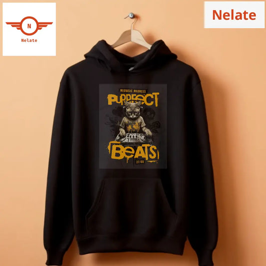 Purrfect Beats - Black Hoodie For Men