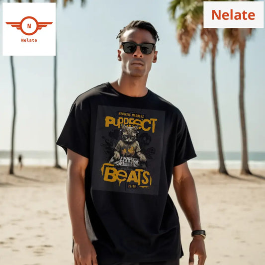 Purrfect Beats - Black Oversized T-Shirt
