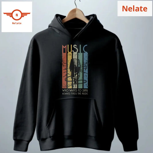 Retro Music Stripes - Microphone Black Hoodie For Men