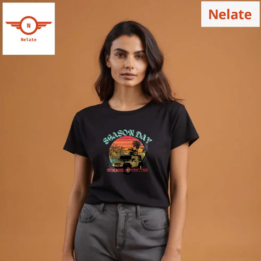 ’Season Day - Summer Adventure’ Women’s Black T-Shirt