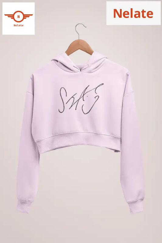 Seokjin Signature Printed Pink Crop Hoodie