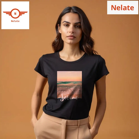 ’Serene’ Women’s Black T-Shirt