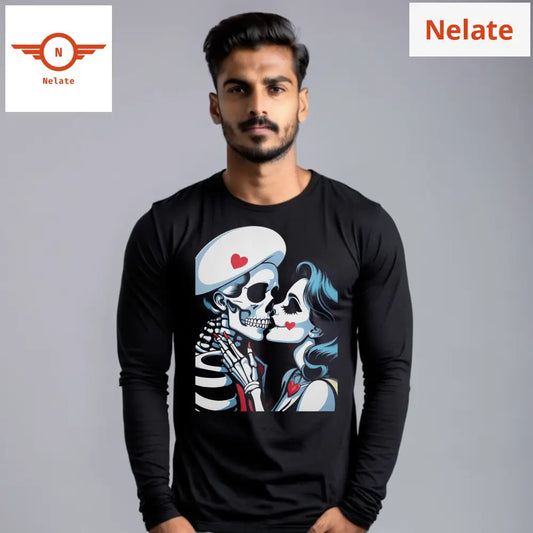 Skeleton Love Theme Full Sleeves Black T-Shirt