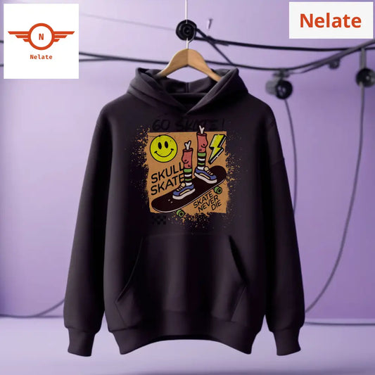 ’Skull Skate’ Black Hoodie For Men